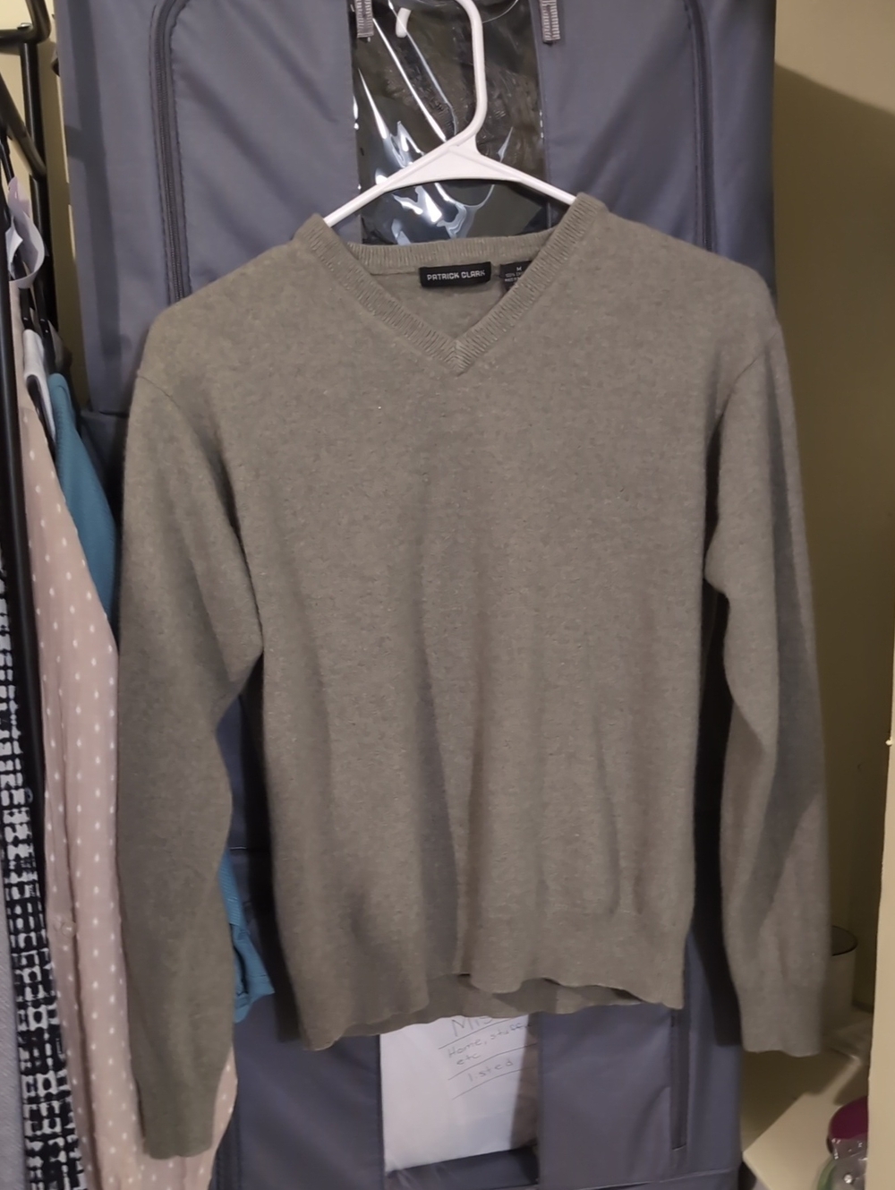 V-Neck Sweater in Heather Gray Green 100% Cashmere